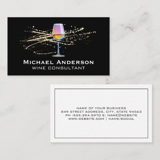 kleurrijk wijnglas | goudspat visitekaartje (Voorkant / Achterkant)