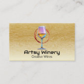 kleurrijk wijnglas | houtnerfpatroon visitekaartje (Voorkant)