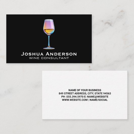 kleurrijk wijnglas | wijngaard | restaurant visitekaartje (Voorkant / Achterkant)