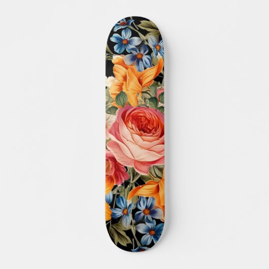 Kleurrijk Wild Roos Bloemen Patroon Skateboard (Voorkant)