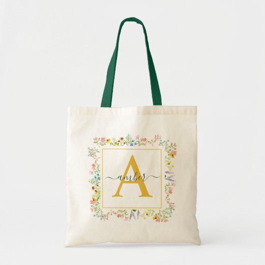 Kleurrijk wildbloemen lijst gepersonaliseerd tote bag (Voorkant)