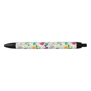 kleurrijk Wilde Floral White Design Zwarte Inkt Pen