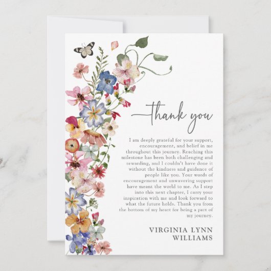 Kleurrijk Wildflower Afstuderen Bedankkaart (Voorkant)