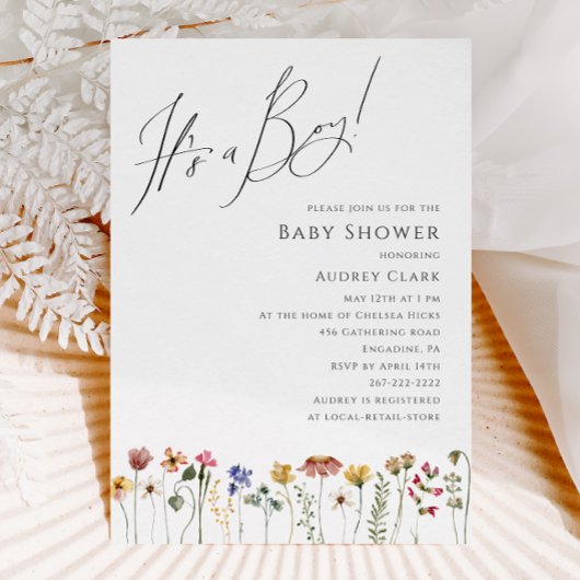 Kleurrijk Wildflower Baby shower Het is een Boy Kaart