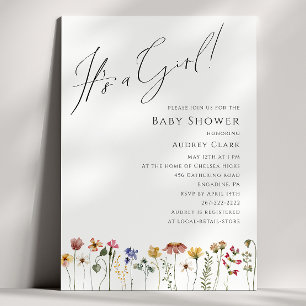 Kleurrijk Wildflower Baby shower Het is een meisje Kaart