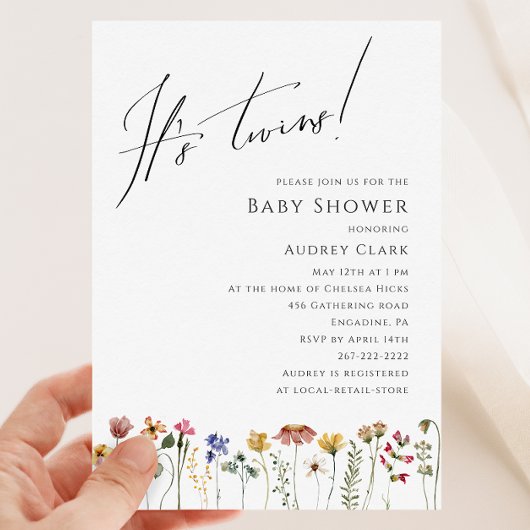 Kleurrijk Wildflower Baby shower Het is een tweeli Kaart