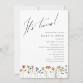 Kleurrijk Wildflower Baby shower Het is een tweeli Kaart (Voorkant)