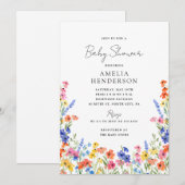 Kleurrijk Wildflower Baby shower Kaart (Voorkant / Achterkant)