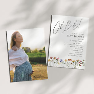 Kleurrijk Wildflower Baby shower Oh Baby! Foto Kaart