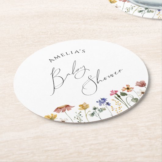Kleurrijk Wildflower Baby shower Ronde Kartonnen Onderzetter (Gebogen)