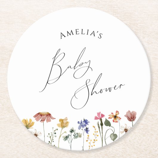 Kleurrijk Wildflower Baby shower Ronde Kartonnen Onderzetter (Voorkant)
