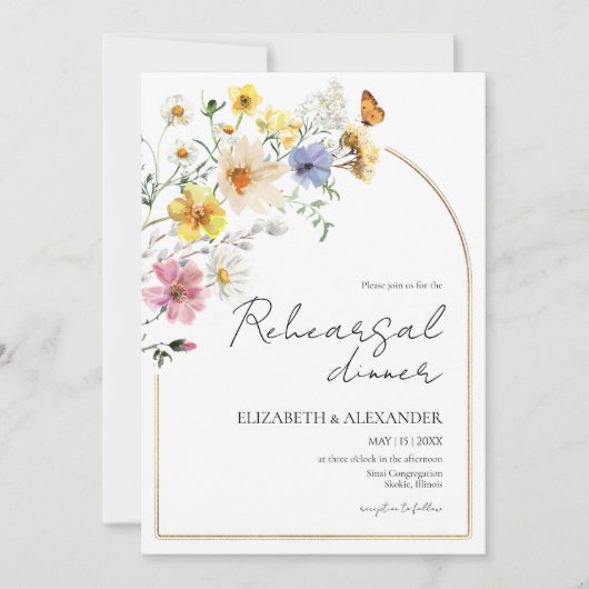 Kleurrijk Wildflower Boho repetitie diner Kaart (Voorkant)