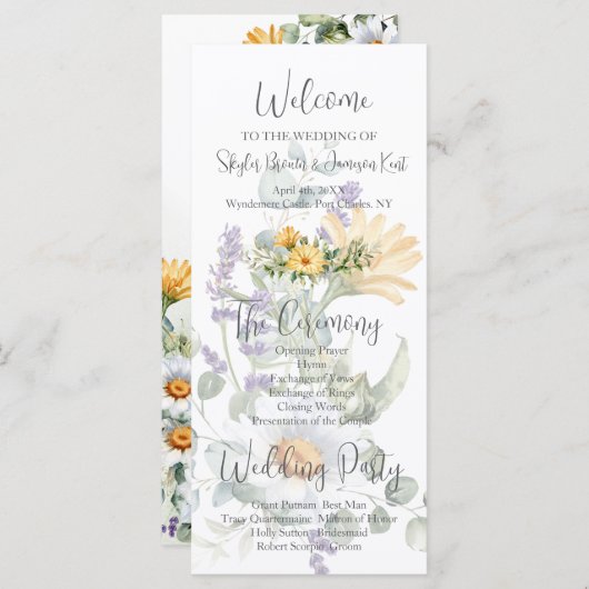Kleurrijk Wildflower bruiloft programma (Voorkant / Achterkant)