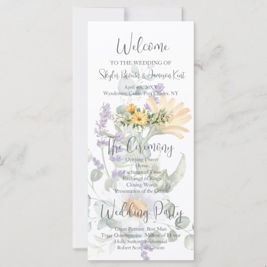 Kleurrijk Wildflower bruiloft programma (Voorkant)