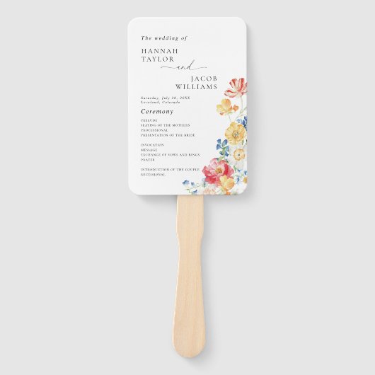 Kleurrijk Wildflower bruiloft programma Handwaaier (Voorkant)