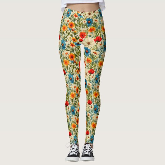 Kleurrijk Wildflower Patroon Leggings (Voorkant)