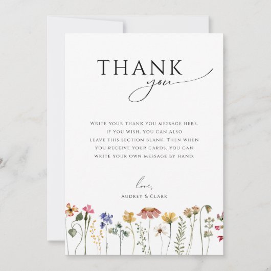 Kleurrijk Wildflower Vlak Verticaal Baby shower Bedankkaart (Voorkant)