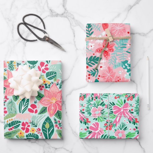 Kleurrijk Winter Floral Holiday Wrapping Paper (Voorkant)