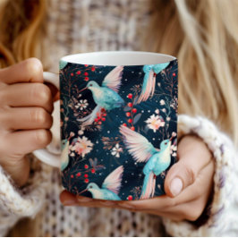 Kleurrijk Winter Kolibrie & Bloemen Patroon Koffiemok