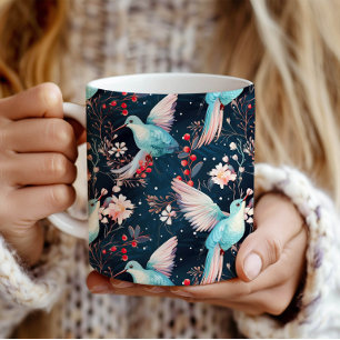 Kleurrijk Winter Kolibrie & Bloemen Patroon Koffiemok
