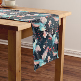 Kleurrijk Winter Kolibrie & Bloemen Patroon Korte Tafelloper