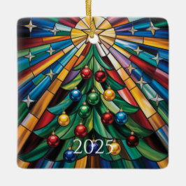 Kleurrijk Winter Wonderland Glas-in-Lood Ontwerp Keramisch Ornament