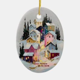 Kleurrijk winterdorp met impasto sneeuw keramisch ornament
