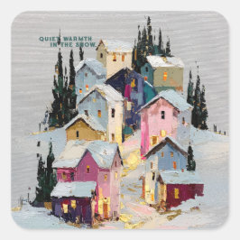 Kleurrijk Winterdorp Sneeuw Impasto Vierkante Sticker