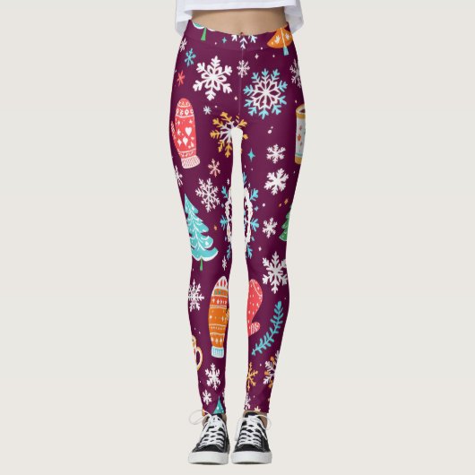 Kleurrijk winterpatroon leggings (Voorkant)