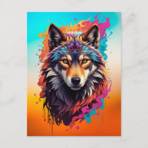Kleurrijk Wolf Portret Abstract Dierenkunst-87694 Briefkaart