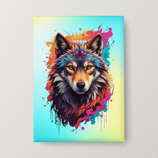 Kleurrijk Wolf Portret Abstract Dierenkunst-87694 Button (Voorkant)