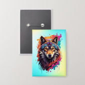 Kleurrijk Wolf Portret Abstract Dierenkunst-87694 Button (Voorkant / Achterkant)