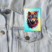Kleurrijk Wolf Portret Abstract Dierenkunst-87694 Button (Insitu)