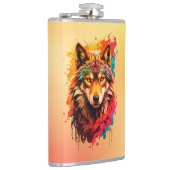 Kleurrijk Wolf Portret Abstract Dierenkunst-87694 Heupfles (Rechts)