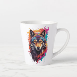 Kleurrijk Wolf Portret Abstract Dierenkunst-87694 Latte Mok