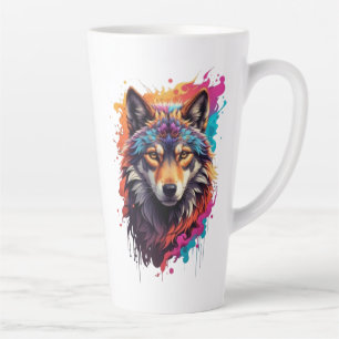 Kleurrijk Wolf Portret Abstract Dierenkunst-87694 Latte Mok