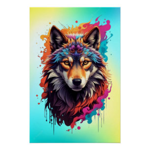 Kleurrijk Wolf Portret Abstract Dierenkunst-87694 Perfect Poster