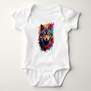 Kleurrijk Wolf Portret Abstract Dierenkunst-87694 Romper