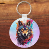 Kleurrijk Wolf Portret Abstract Dierenkunst-87694 Sleutelhanger (Achterkant)