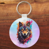 Kleurrijk Wolf Portret Abstract Dierenkunst-87694 Sleutelhanger (Voorkant)
