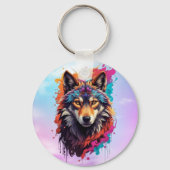 Kleurrijk Wolf Portret Abstract Dierenkunst-87694 Sleutelhanger (Achterkant)