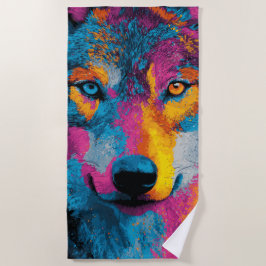 Kleurrijk Wolf Portret Pop Art Spat Illustratie Strandlaken