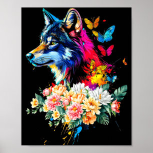 Kleurrijk Wolfengezicht Cute Dieren Wolvenliefhebb Poster