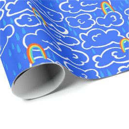 Kleurrijk wolkenregenboogblauw patroon cadeaupapier
