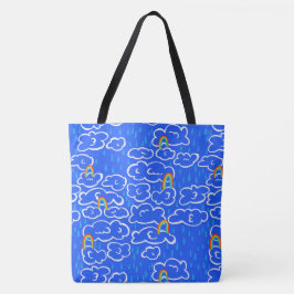Kleurrijk wolkenregenboogblauw patroon tote bag