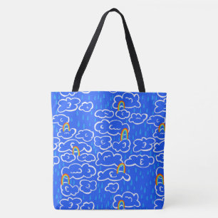 Kleurrijk wolkenregenboogblauw patroon tote bag