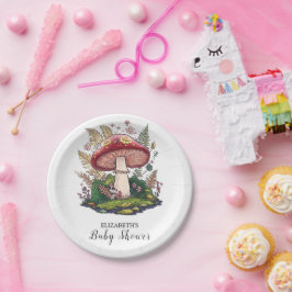 Kleurrijk Woodland Mushroom Baby shower Papieren Bordje