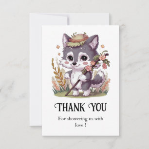 Kleurrijk Woodland Wolf Baby shower Bedankkaart