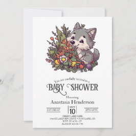 Kleurrijk Woodland Wolf Baby shower Kaart