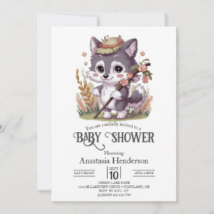 Kleurrijk Woodland Wolf Baby shower Kaart